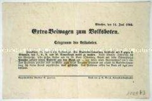 Extrablatt des "Volksboten" über die Beschlüsse der Bundesversammlung und den Ausstritt Preußens aus dem Deutschen Bund