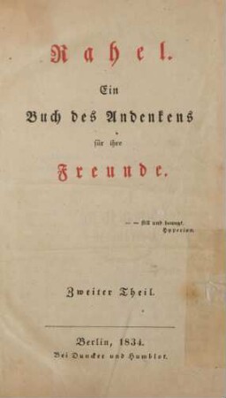 Zweiter Theil: Rahel