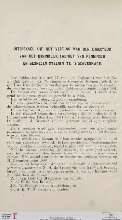 Uittreksel uit het Verslag van den directeur van het Koninklijk Kabinet van Penningen en gesneden Steenen te's Gravenhage