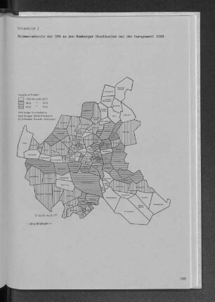 Schaubild 3 Stimmenanteile der SPD in den Hamburger Stadtteilen bei der Europawahl 1989