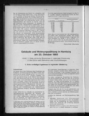 Gebäude und Wohnungszählung in Hamburg am 25.Oktober 1968