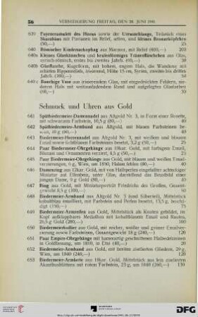 Schmuck und Uhren aus Gold (Nr. 641-673)