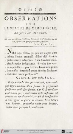 Observations sur la Statue de Marc-Aurele, adressées à Mr. Diderot