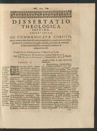 Dissertatio Theologica Septima, Adstructiva, De Communicatae Christo, ...