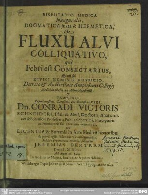 Disputatio Medica Inauguralis, Dogmatica iuxta & Hermetica, De fluxu alvi colliquativo, qui febri est consectarius