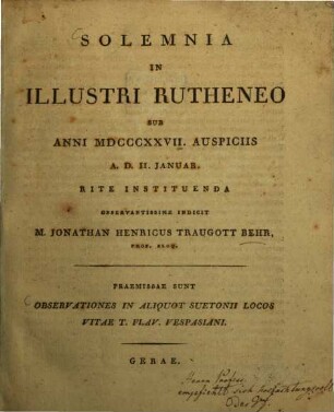 Observationes in aliquot Suetonii locos vitae T. Flav. Vespasiani