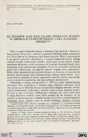 20: Ze studiów nad rysunkami Sinibalda Scorzy w Zbiorach Czartoryskich : cykl alegorii miesięcy