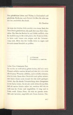 An Marcard Wandsbeck, den 15. April 1800