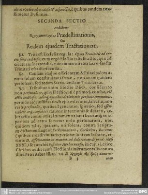 Secunda Sectio exhibens Pragmatologian Praedestinationis, seu Realem ejusdem Tractationem