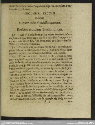 Secunda Sectio exhibens Pragmatologian Praedestinationis, seu Realem ejusdem Tractationem