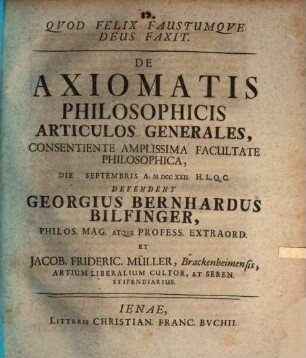De axiomatis philosophicis articulos generales