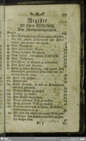 Register zur ersten Abtheilung. Von Vorbereitungsregeln