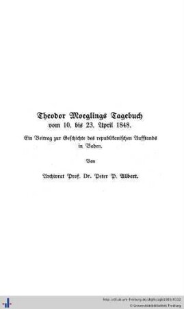 Theodor Moeglings Tagebuch vom 10. bis 23. April 1848.