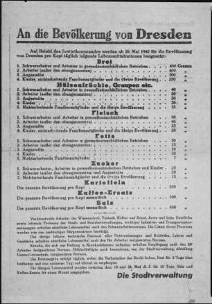 Bekanntmachung über festgesetzte Lebensmittelrationen