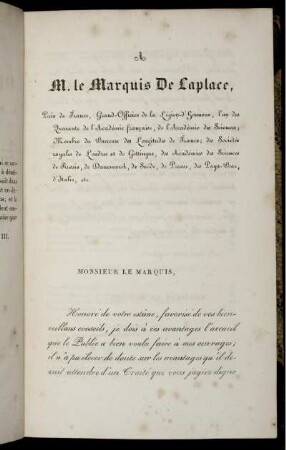 A M. le Marquis De Laplace.