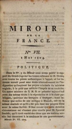 Miroir de la France : recueil historique, politique et littéraire. 7. 1804, 1. Mai