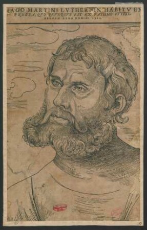 [I]mago Martini Lvtheri In Habitv Ex[=]/ Pressa, Qvo Reversvs Est Ex Pathmo Vvitte=/ Bergam Anno Domini 1522