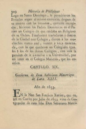 Capitulo. XIX. Govierno de Don Sabiniano Manrrique de Lara XIII.