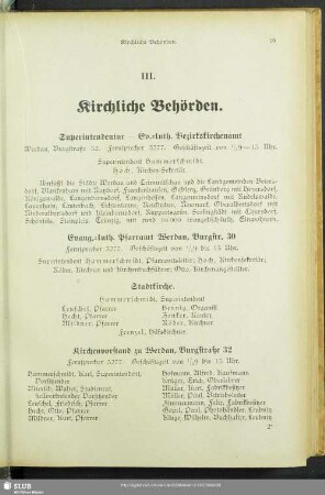 III. Behördenverzeichnis : III. Kirchliche Behörden