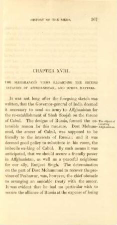 Chapter XVIII. The Maharajah's view regarding the British invasion of Affghanistan ...