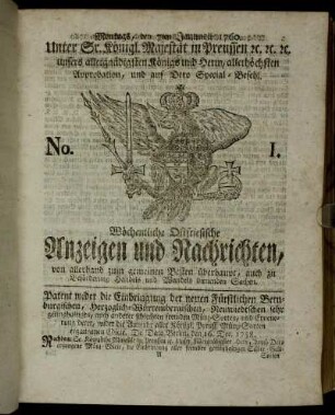 No. 1. Montags, den 7ten Januarii 1760.