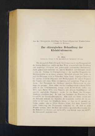 Zur chirurgischen Behandlung der Kleinhirntumoren.