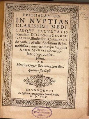 Epithalamion in nuptias G. Garnier et Munnier