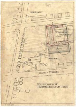 Bestelmeyer, German; Volksschule in einer Siedlung - Volksschule in Hartmannshofen (Lageplan)