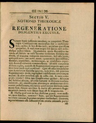 Sectio V. Notiones Theologicae De Regeneratione Diligentius Excussae