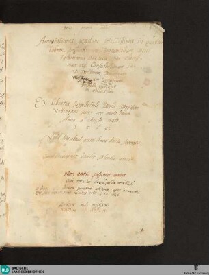 Annotationes quaedam selectissimae, in quatuor Libros Institutionum Imperialium Diui Iustiniani, Dictatae per Clarissimum atque Consultissimum Ju: v: Doctorem, Dominum Wolffgangum Zengerum, Priuata lectione in aedibus suis - Cod. Rastatt 39