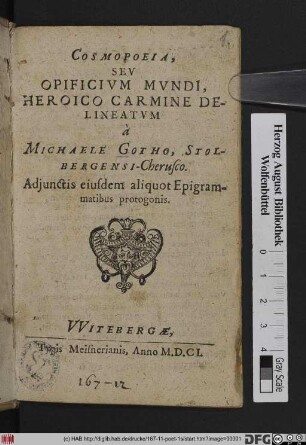 Cosmopoeia, Seu Opificium Mundi, Heroico Carmine