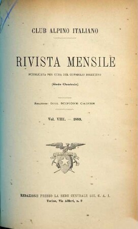 Rivista mensile. 8. 1889