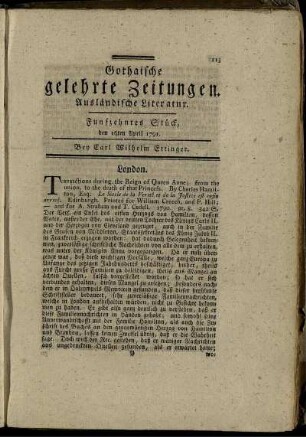 Funfzehntes Stück, den 16ten April 1791.