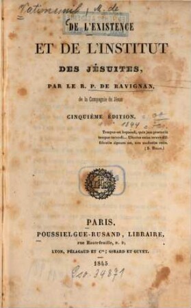 De l'existence et de l'institut des Jésuites