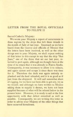 Letter from the royal officials to Felipe II