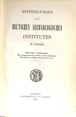 Mitteilungen des Deutschen Archäologischen Instituts, Athenische Abteilung. 9. 1884