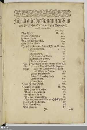 Inhalt aller ... Puncten ... so in diesem Gesangbuch begriffen und erkläret.