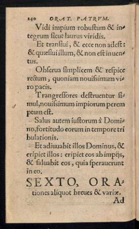 Sexto, Orationes aliquot breves & variae.