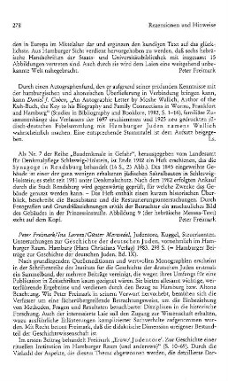 Freimark, Peter ; Lorenz, Ina ; Marwedel, Günter :: Judentore, Kuggel, Steuerkonten, Untersuchungen zur Geschichte der deutschen Juden, vornehmlich im Hamburger Raum, (Hamburger Beiträge zur Geschichte der deutschen Juden, 9) : Hamburg, Christians, 1983