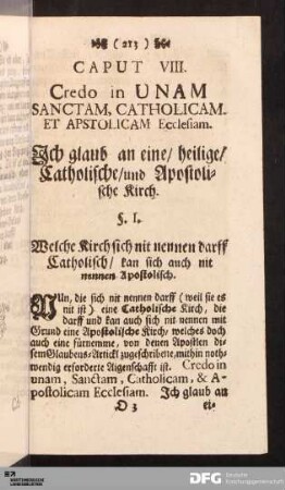 Caput VIII. Credo in UNAM Sanctam, Catholicam. Et Apstolicam Ecclesiam.