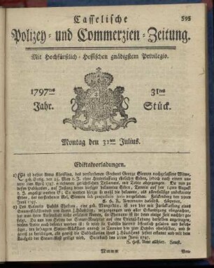31tes Stueck, Montag den 31ten Julius 1797