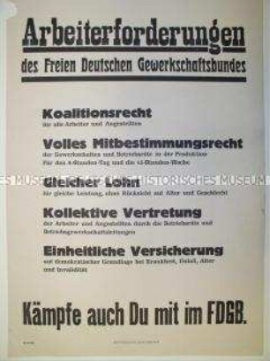 Maueranschlag mit Parolen des FDGB