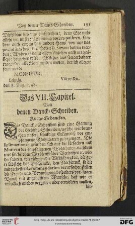 Das VII. Kapitel: Von denen Danck-Schreiben