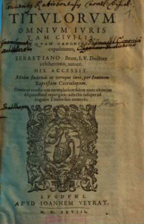 Titvlorvm Omnivm Ivris Tam Civilis, Qvam Canonici expositiones