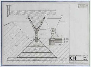 Forschungsprojekt Kunststoffhäuser (nicht realisiert) – K1, Bauteile 80, Fundamentkegel und Stahlauflager: Schnitte