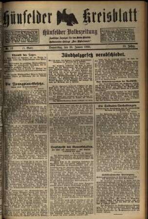 Erste Ausgabe vom Donnerstag, den 30. Januar 1930.