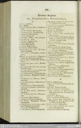 Zweites Register der französischen Benennungen