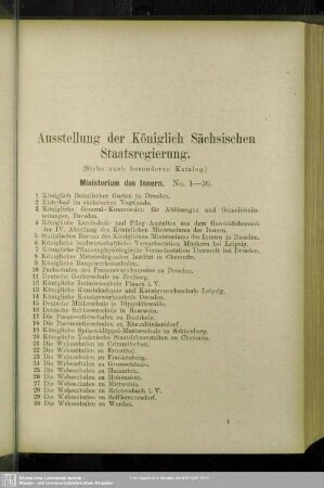 Ausstellung der Könglichen Sächsischen Staatsregierung