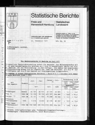 Das Bauhauptgewerbe in Hamburg im Juli 1971 : Lfd. Nr. 26