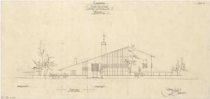 Gsaenger, Gustav; Schondorf am Ammersee (Bayern); Atriumschule - Schule Vorprojekt 2 u. Entwurf, Eingabeplan Erster Bauteil, Südseite (Ansicht)